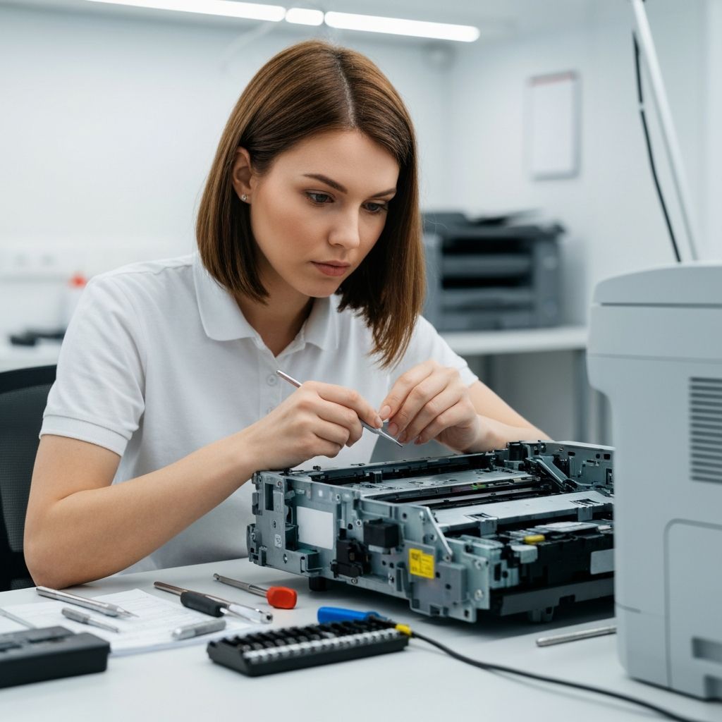 Printer repair technician at work